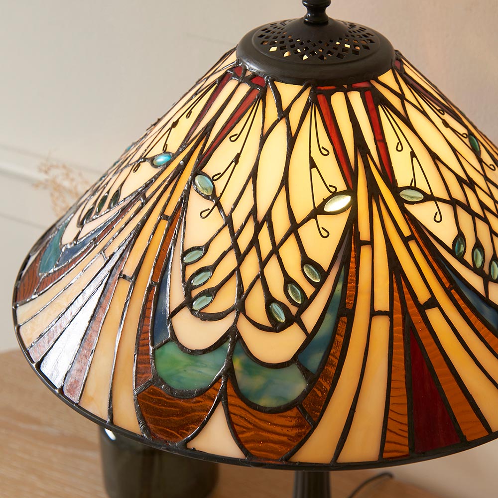 Hector Tiffany Glass Table Lamp In Satin Black