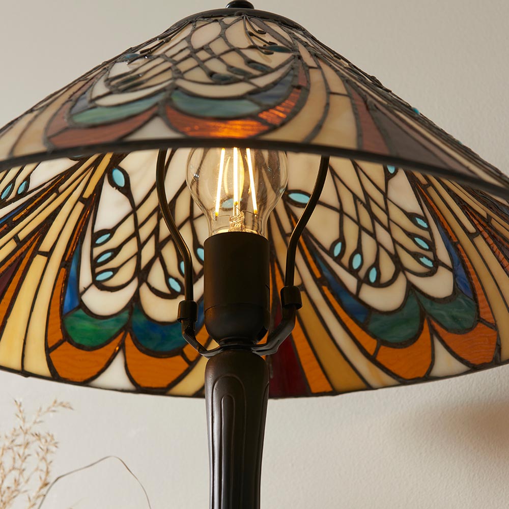Hector Tiffany Glass Table Lamp In Satin Black