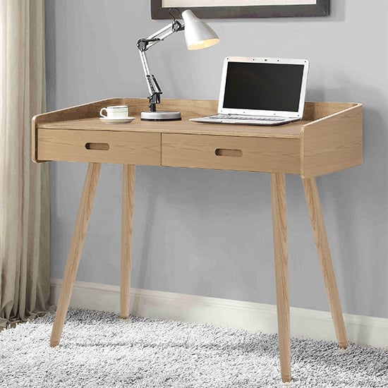 Hector Wooden Computer Desk In Oak With 2 Drawers