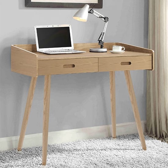 Hector Wooden Computer Desk In Oak With 2 Drawers