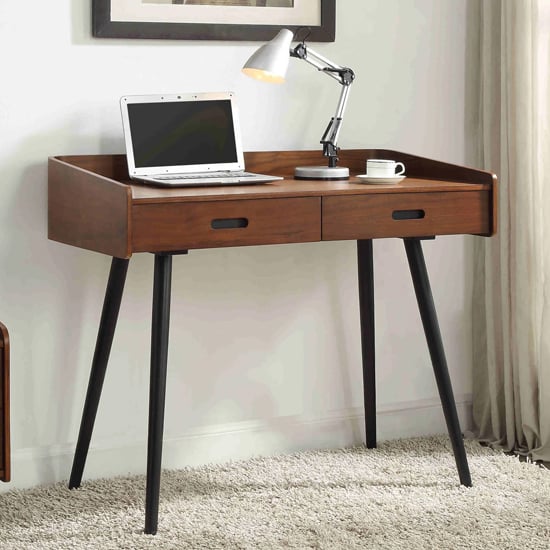 Photo of Hector wooden computer desk in walnut with 2 drawers