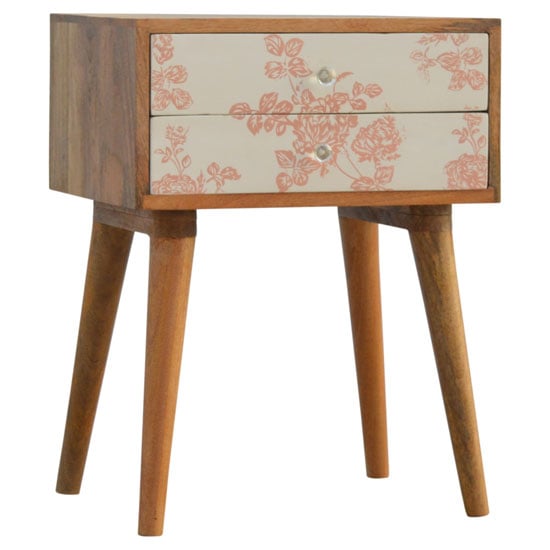 Hedley Wooden Bedside Cabinet In Pink Floral Screen Printed
