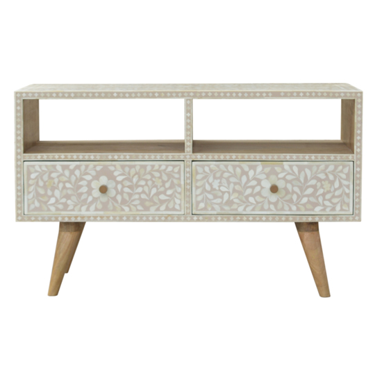 Hedley Wooden TV Stand In Light Taupe Floral Bone Inlay_2