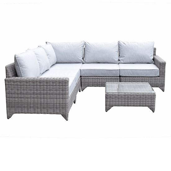 Hedva Modular Wicker Corner Sofa Set With Coffee Table In Grey_5