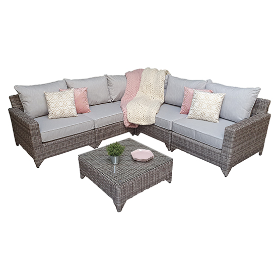 Hedva Modular Wicker Corner Sofa Set With Coffee Table In Grey