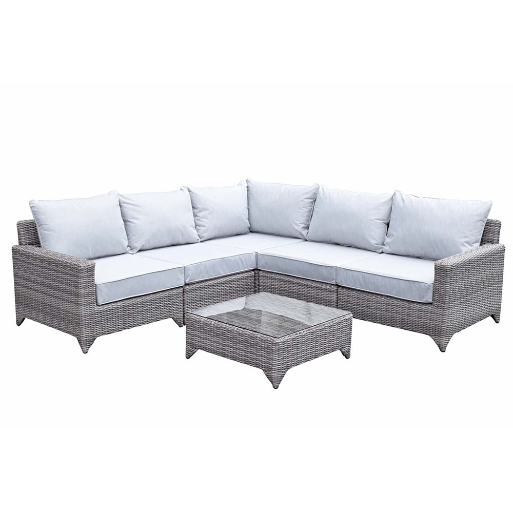 Hedva Rattan Garden Corner Sofa Set With Coffee Table In Grey