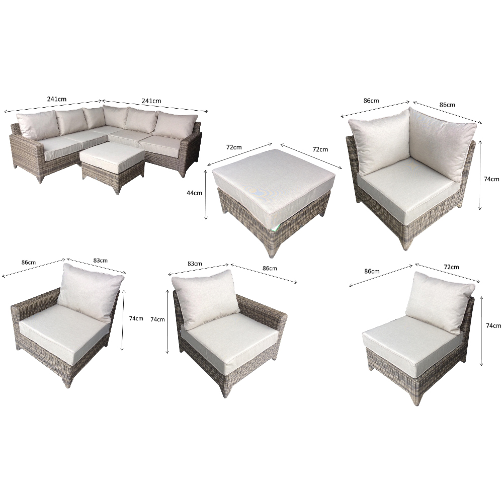 Hedva Rattan Garden Corner Sofa Set With Coffee Table In Grey