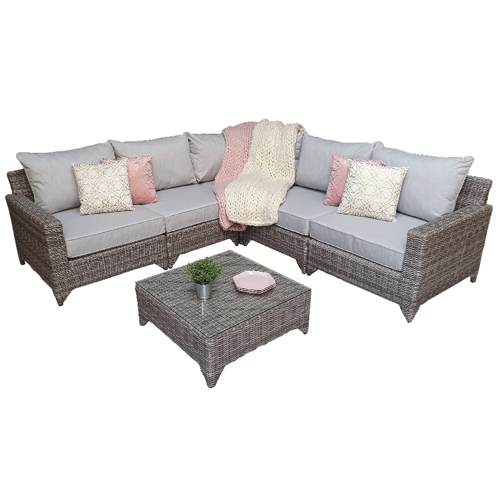 Hedva Rattan Garden Corner Sofa Set With Coffee Table In Grey
