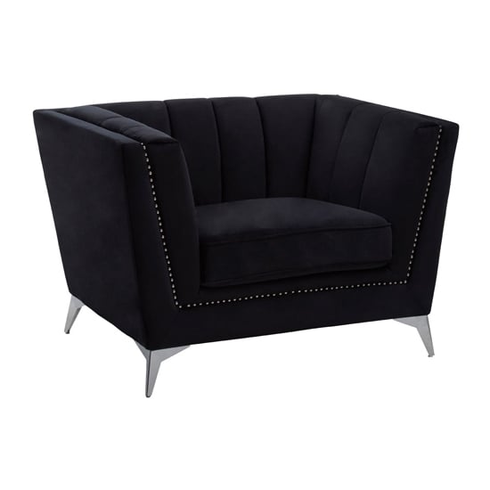 Hefei Velvet 1 Seater Sofa With Chrome Metal Legs In Black