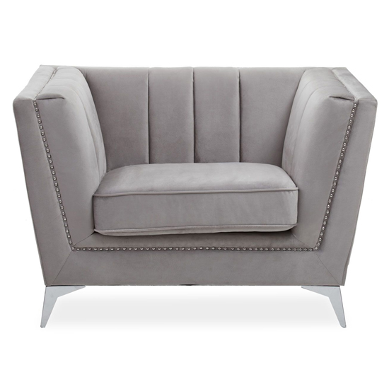 Hefei Velvet 1 Seater Sofa With Chrome Metal Legs In Grey
