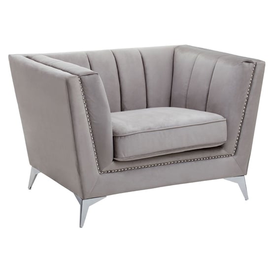 Product photograph of Hefei Velvet 1 Seater Sofa With Chrome Metal Legs In Grey from Furniture in Fashion