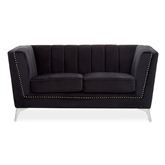 Hefei Velvet 2 Seater Sofa With Chrome Metal Legs In Black