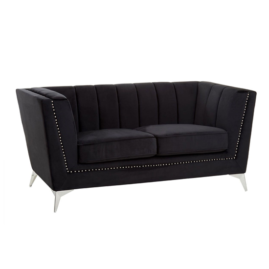 Hefei Velvet 2 Seater Sofa With Chrome Metal Legs In Black