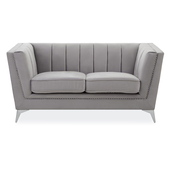 Hefei Velvet 2 Seater Sofa With Chrome Metal Legs In Grey