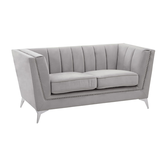 Photo of Hefei velvet 2 seater sofa with chrome metal legs in grey