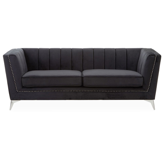 Hefei Velvet 3 Seater Sofa In Black With Chrome Metal Legs Furniture