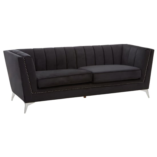 Hefei Velvet 3 Seater Sofa With Chrome Metal Legs In Black