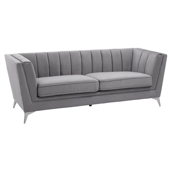Photo of Hefei velvet 3 seater sofa with chrome metal legs in grey