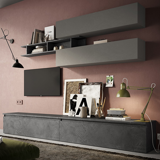 Read more about Heidi wooden entertainment unit in slate and lead