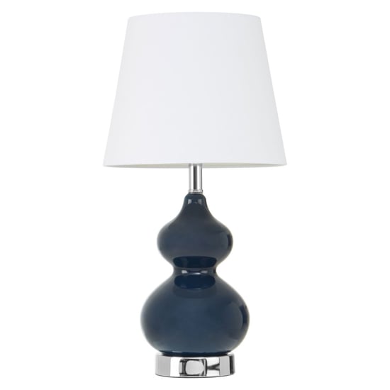 Photo of Heido white fabric shade table lamp with blue glass base