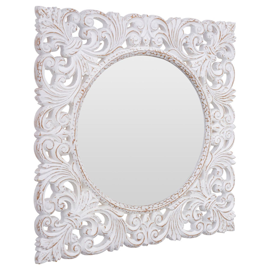 Product photograph of Hejake Square Wall Bedroom Mirror In Antique White Frame from Furniture in Fashion