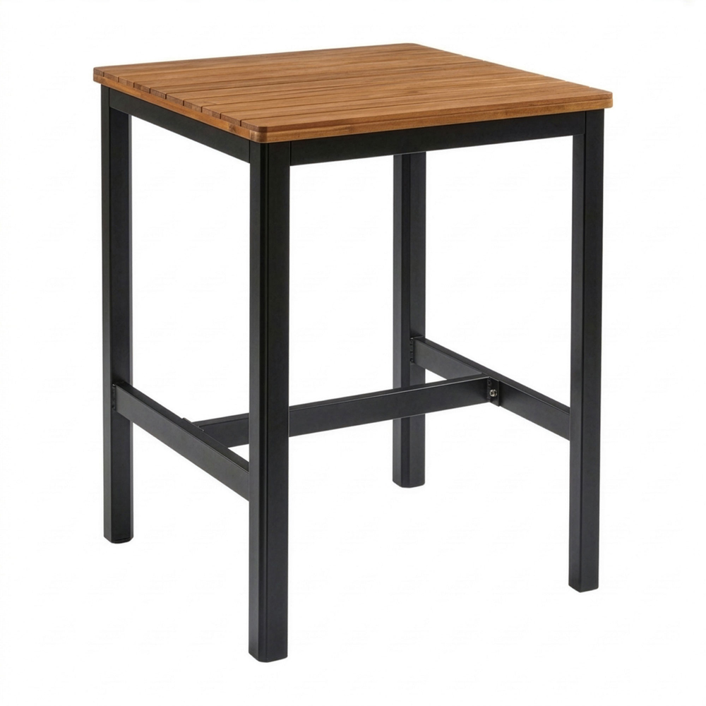 Helena 80cm Solid Acacia Wood Top Bar Table with Black Base