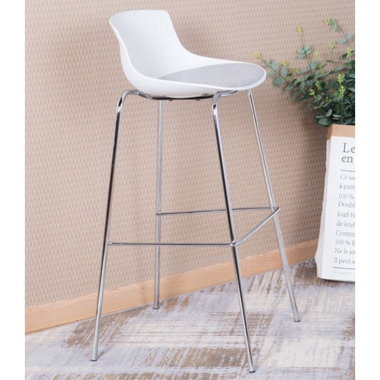 Read more about Hinton plastic bar stool with fabric seat in white