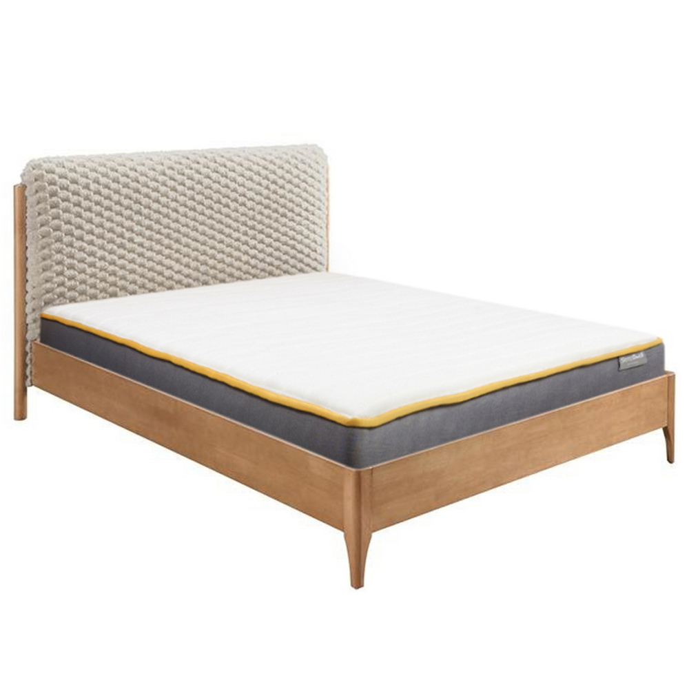 Helena Fabric Double Bed With Wooden Frame In White And Oak
