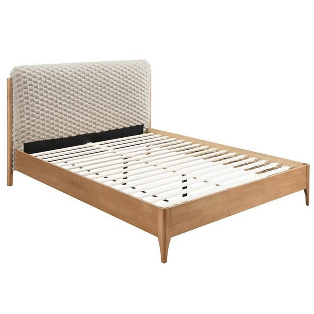 Helena Fabric King Size Bed With Wooden Frame In White And Oak