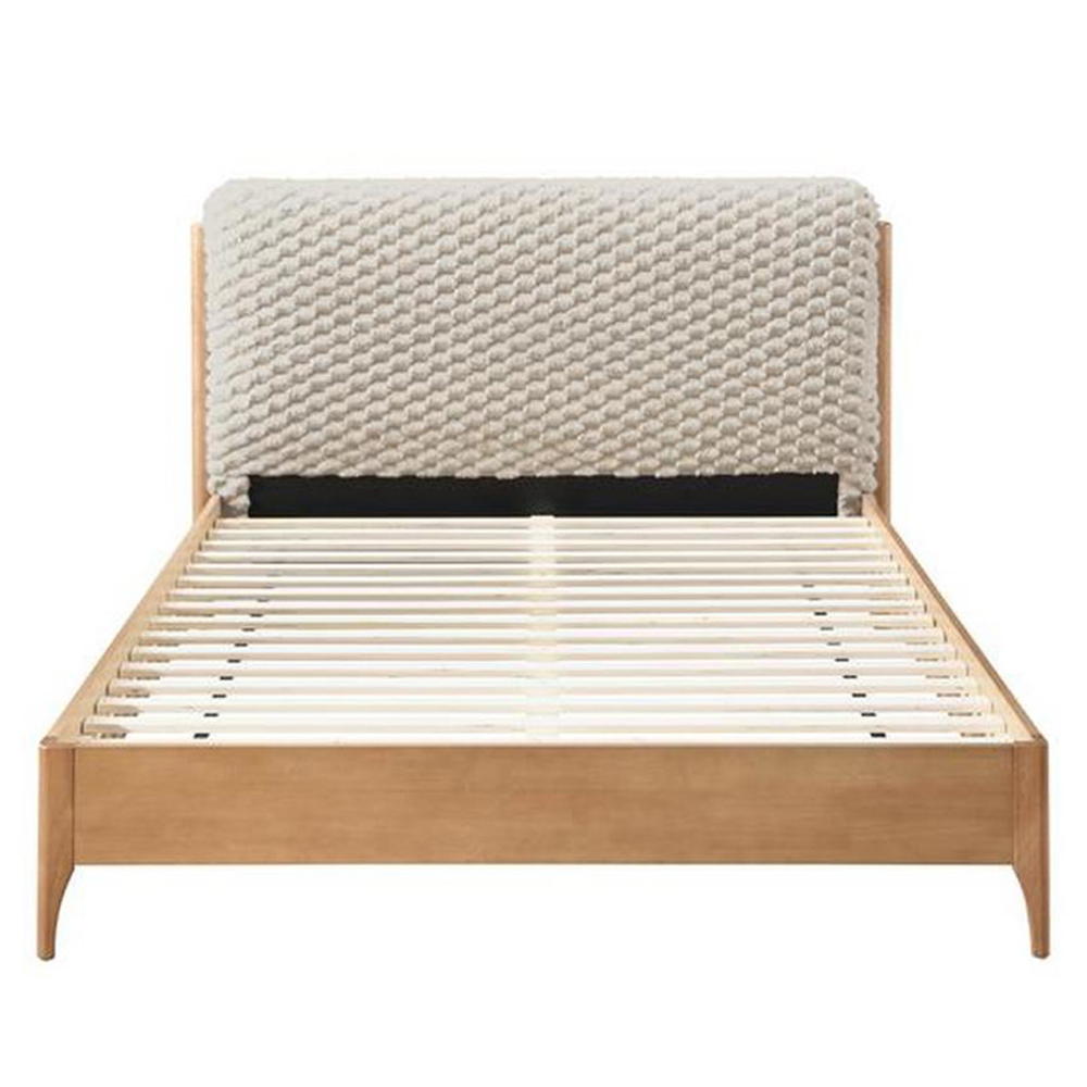Helena Fabric King Size Bed With Wooden Frame In White And Oak