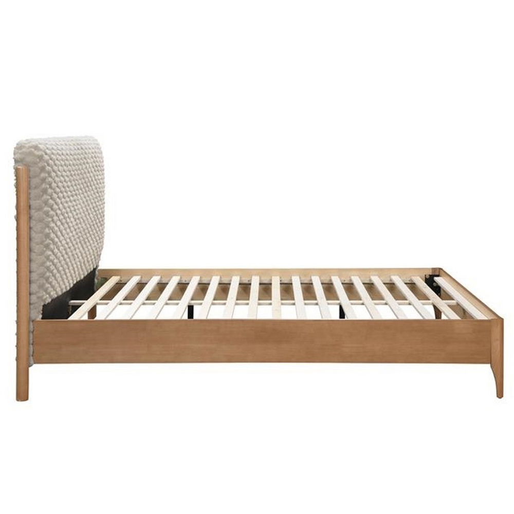 Helena Fabric King Size Bed With Wooden Frame In White And Oak