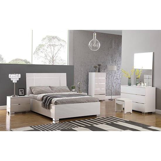 Helena High Gloss Bedside Cabinet With 2 Drawers In White