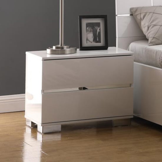 Helena High Gloss Bedside Cabinet With 2 Drawers In White