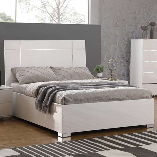 Product photograph of Helena High Gloss Double Bed In White from Furniture in Fashion