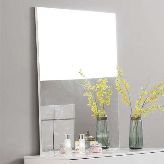 Product photograph of Helena High Gloss Dressing Table Mirror In White Wooden Frame from Furniture in Fashion