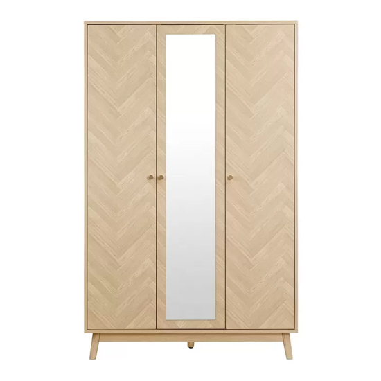 Helena Mirrored Wooden Wardrobe With 3 Doors In Oak