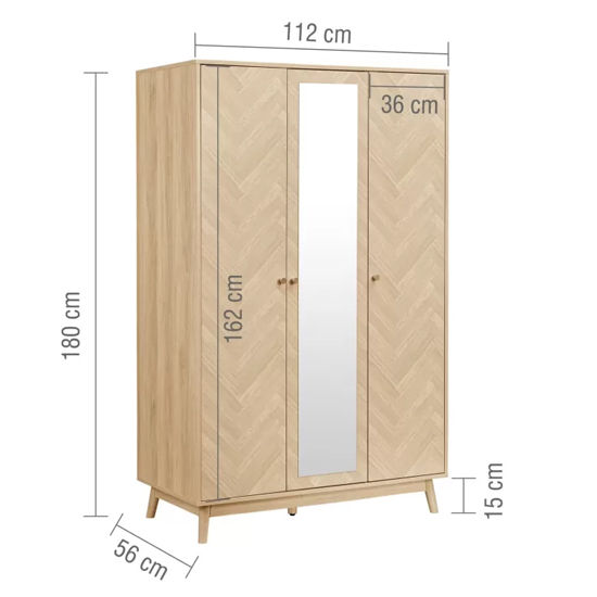 Helena Mirrored Wooden Wardrobe With 3 Doors In Oak