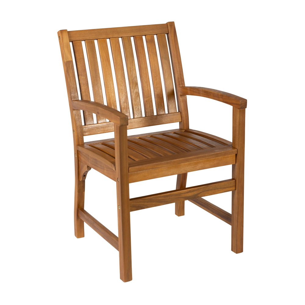 Helena Outdoor Rectangular Solid Acacia Wood Dining Table with 4 Armchairs in Brown
