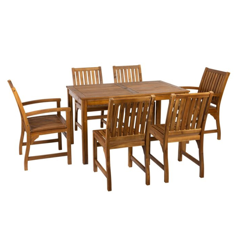 Helena Outdoor Rectangular Solid Acacia Wood Dining Table with 6 Chairs in Brown