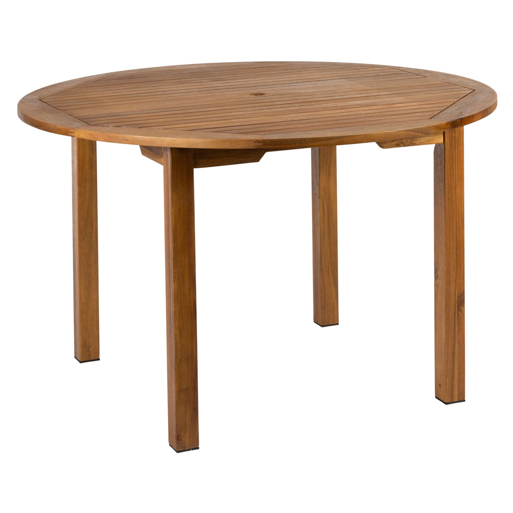 Helena Outdoor Round Solid Acacia Wood Dining Table with 4 Side Chairs in Brown