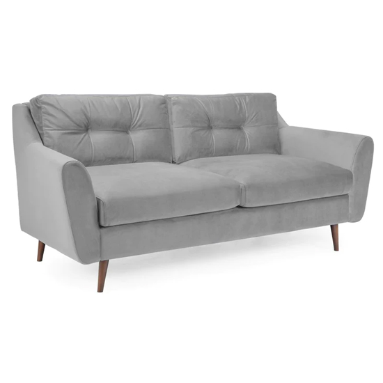 Helena Plush Velvet 3 Seater Sofa In Grey With Wooden Legs Furniture