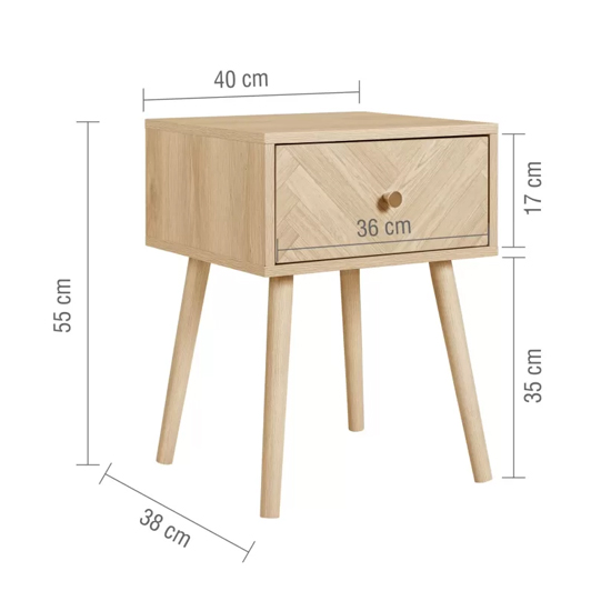 Helena Wooden Bedside Cabinet With 1 Drawer In Oak