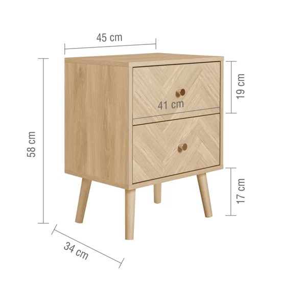Helena Wooden Bedside Cabinet With 2 Drawers In Oak