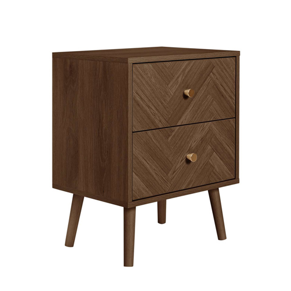 Helena Wooden Bedside Cabinet with 2 Drawers in Walnut
