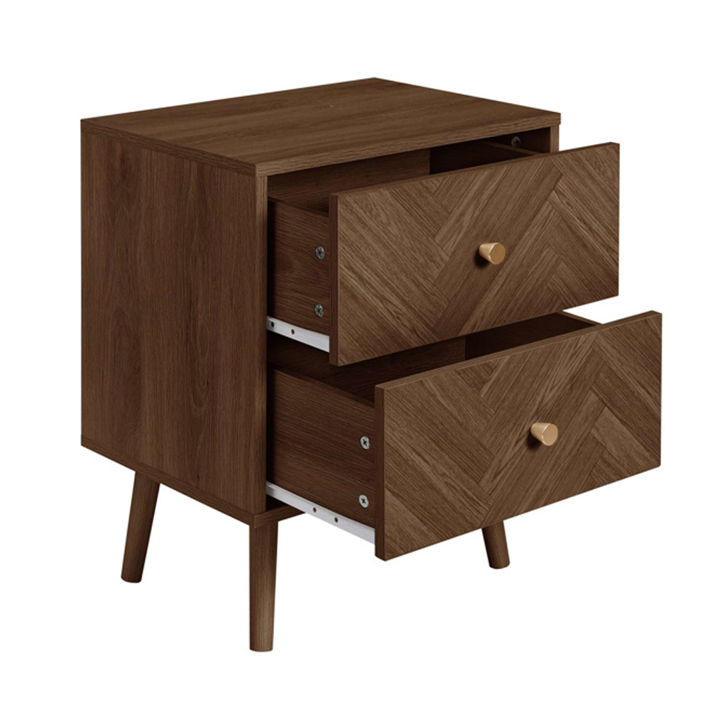 Helena Wooden Bedside Cabinet with 2 Drawers in Walnut