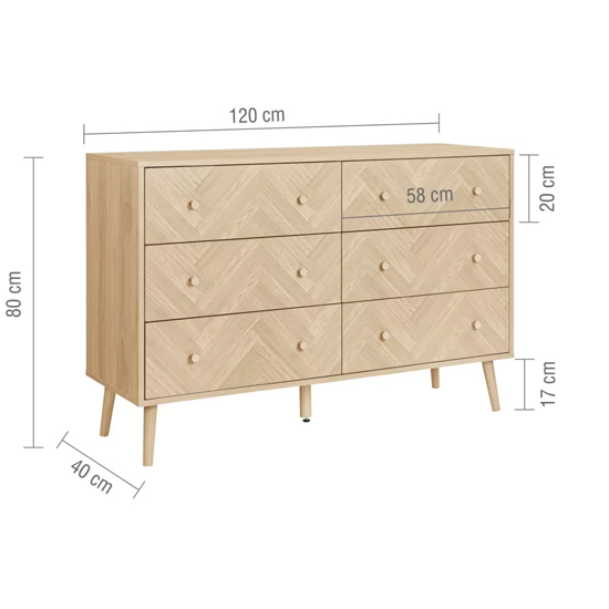 Helena Wooden Chest Of 6 Drawers Wide In Oak