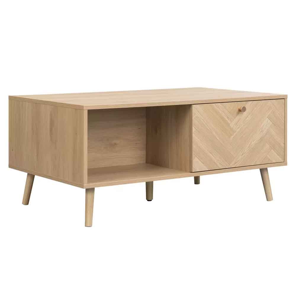 Helena Wooden Coffee Table with 1 Drawer in Oak