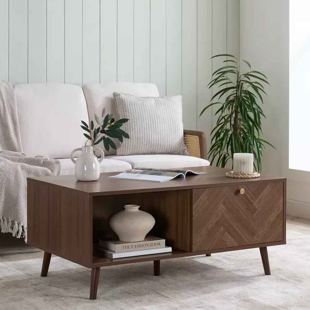 Helena Wooden Coffee Table with 1 Drawer in Walnut