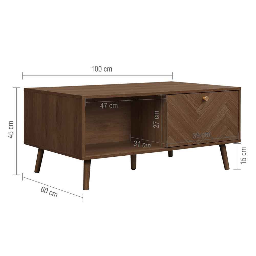 Helena Wooden Coffee Table with 1 Drawer in Walnut