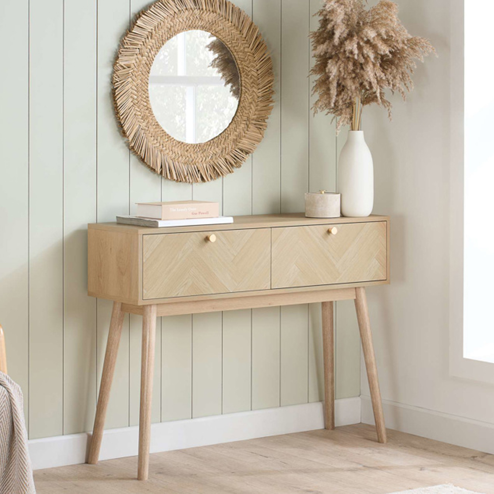 Helena Wooden Console Table with 2 Drawers in Oak